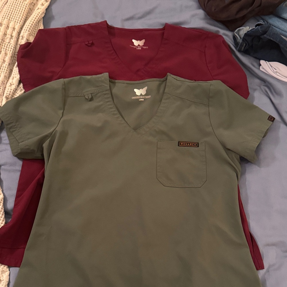 Scrub Tops in Green and Burgundy